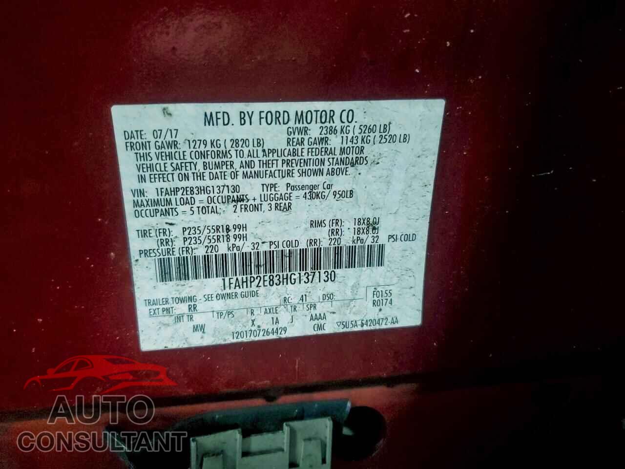 FORD TAURUS 2017 - 1FAHP2E83HG137130