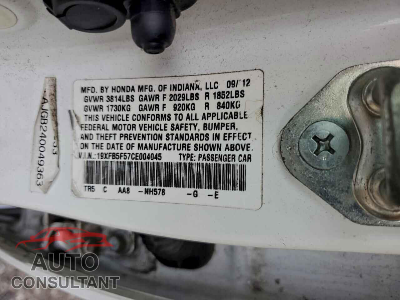 HONDA CIVIC 2012 - 19XFB5F57CE004045