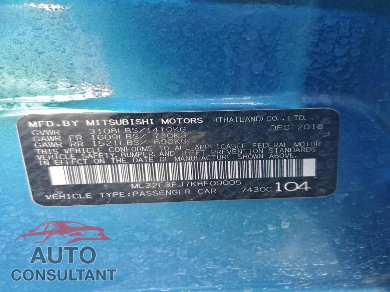 MITSUBISHI MIRAGE 2019 - ML32F3FJ7KHF09005