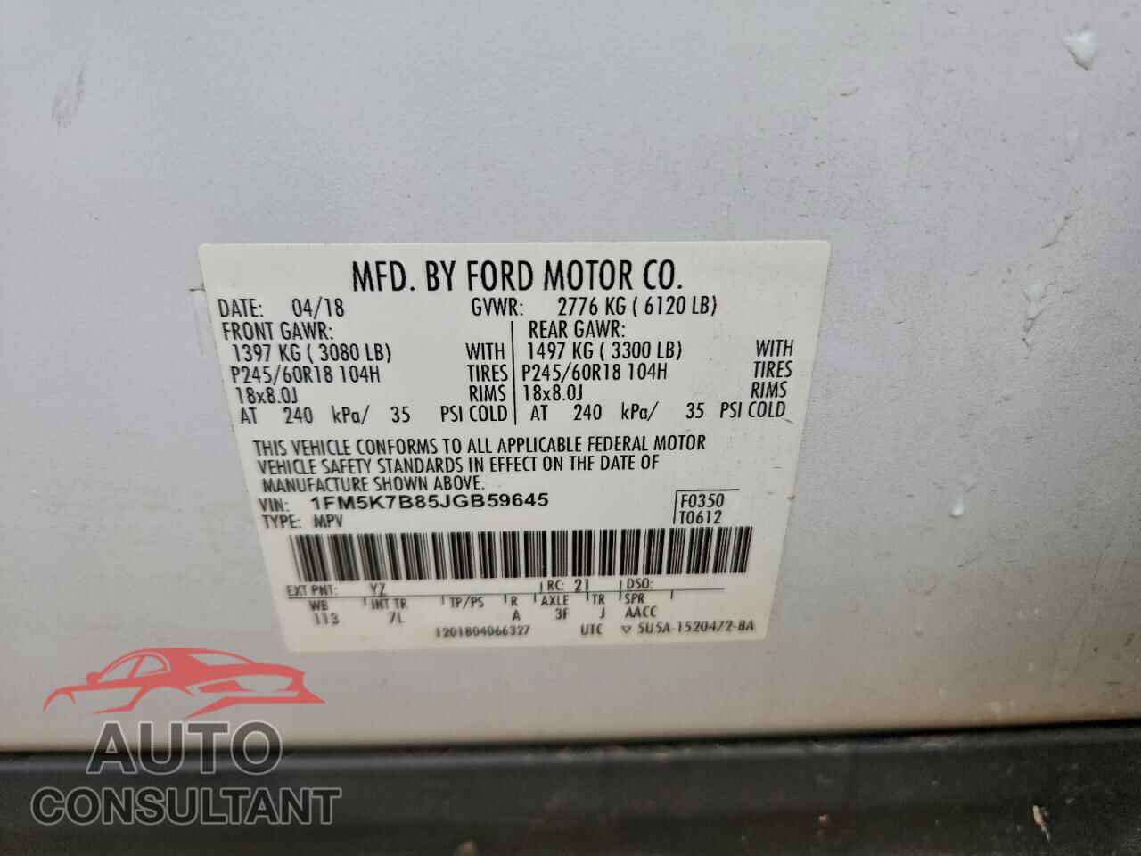 FORD EXPLORER 2018 - 1FM5K7B85JGB59645