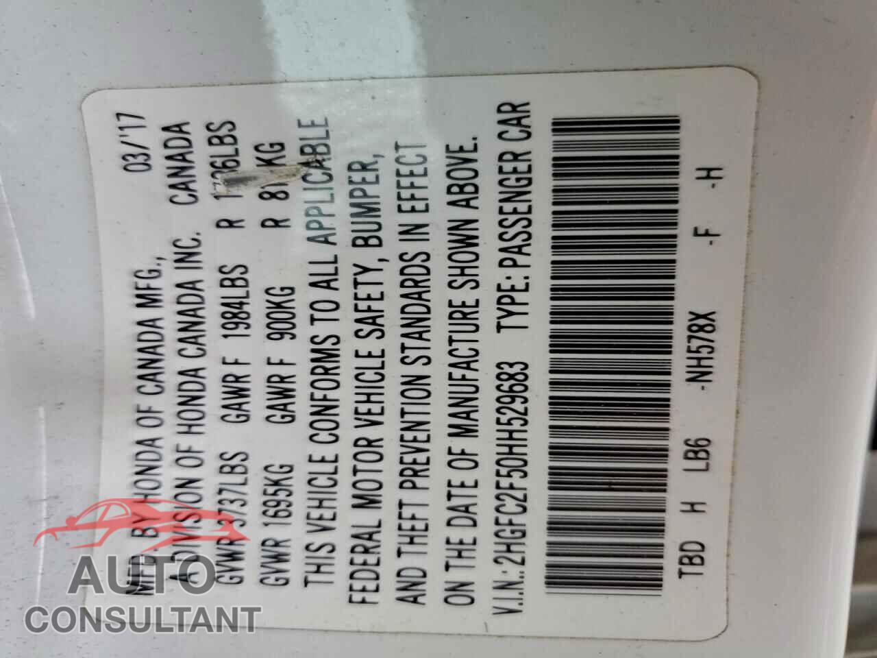 HONDA CIVIC 2017 - 2HGFC2F50HH529683