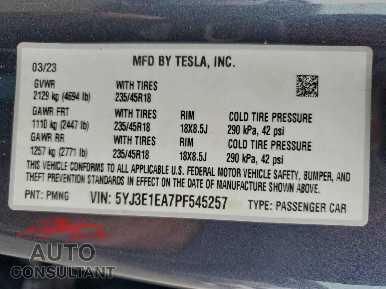 TESLA MODEL 3 2023 - 5YJ3E1EA7PF545257