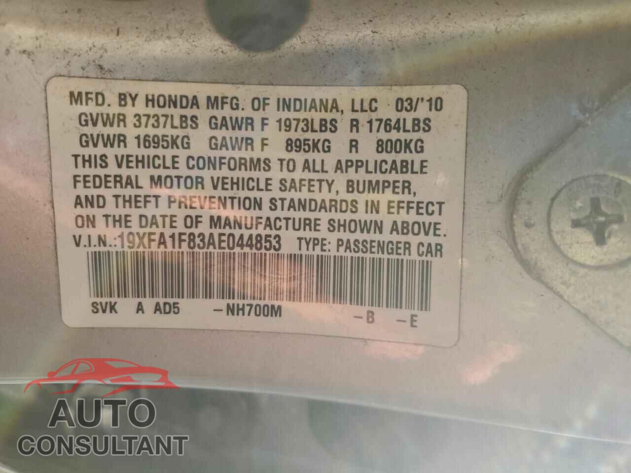 HONDA CIVIC 2010 - 19XFA1F83AE044853