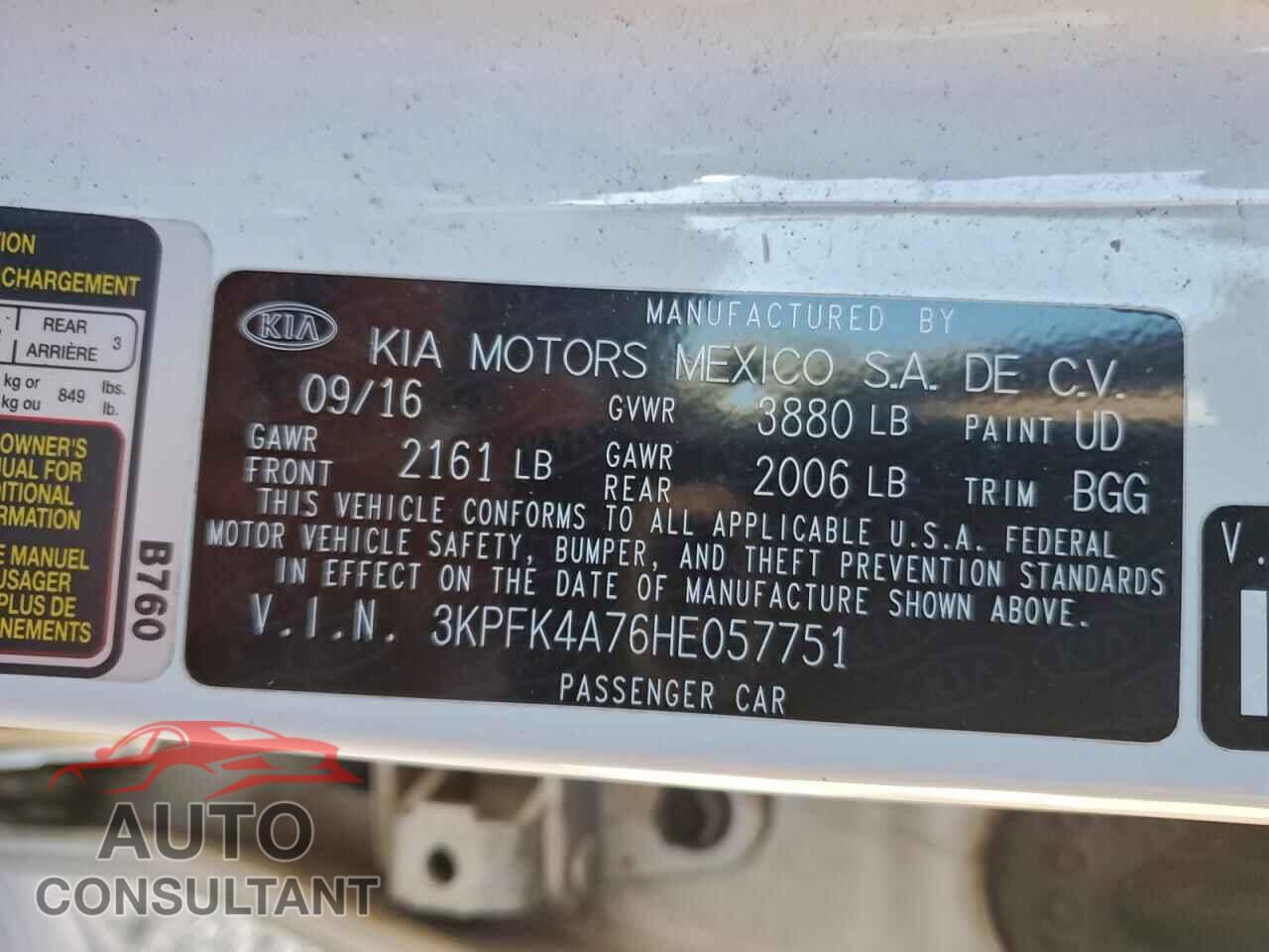 KIA FORTE 2017 - 3KPFK4A76HE057751