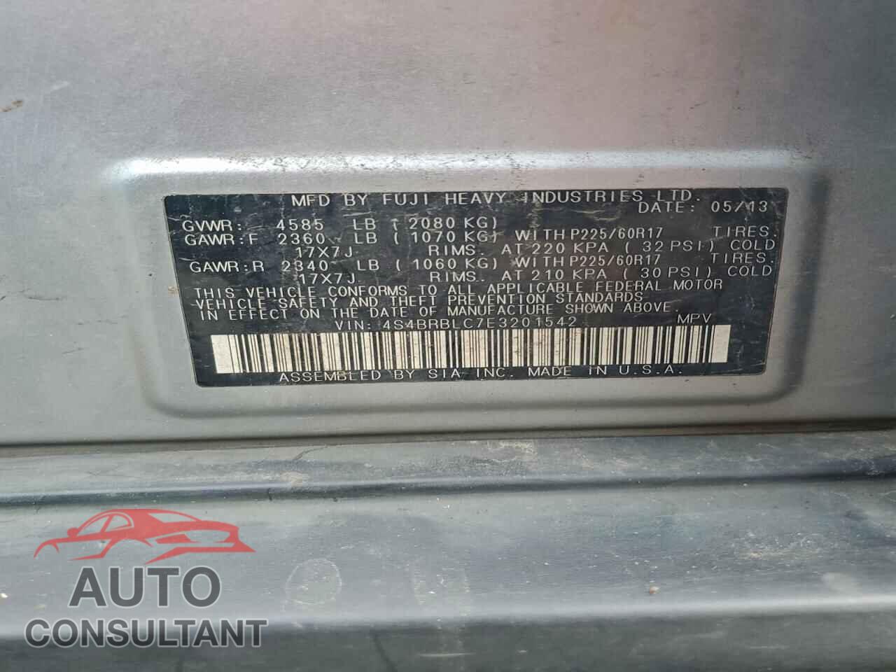 SUBARU OUTBACK 2014 - 4S4BRBLC7E3201542