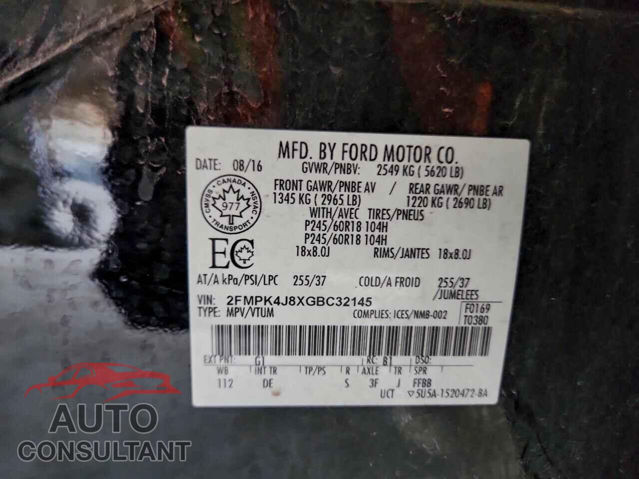 FORD EDGE 2016 - 2FMPK4J8XGBC32145