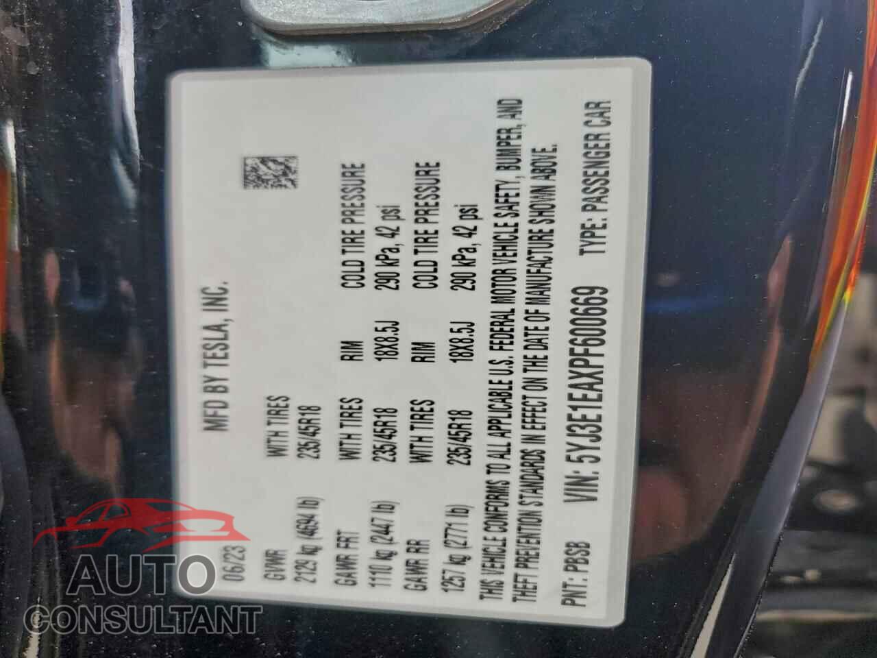 TESLA MODEL 3 2023 - 5YJ3E1EAXPF600669