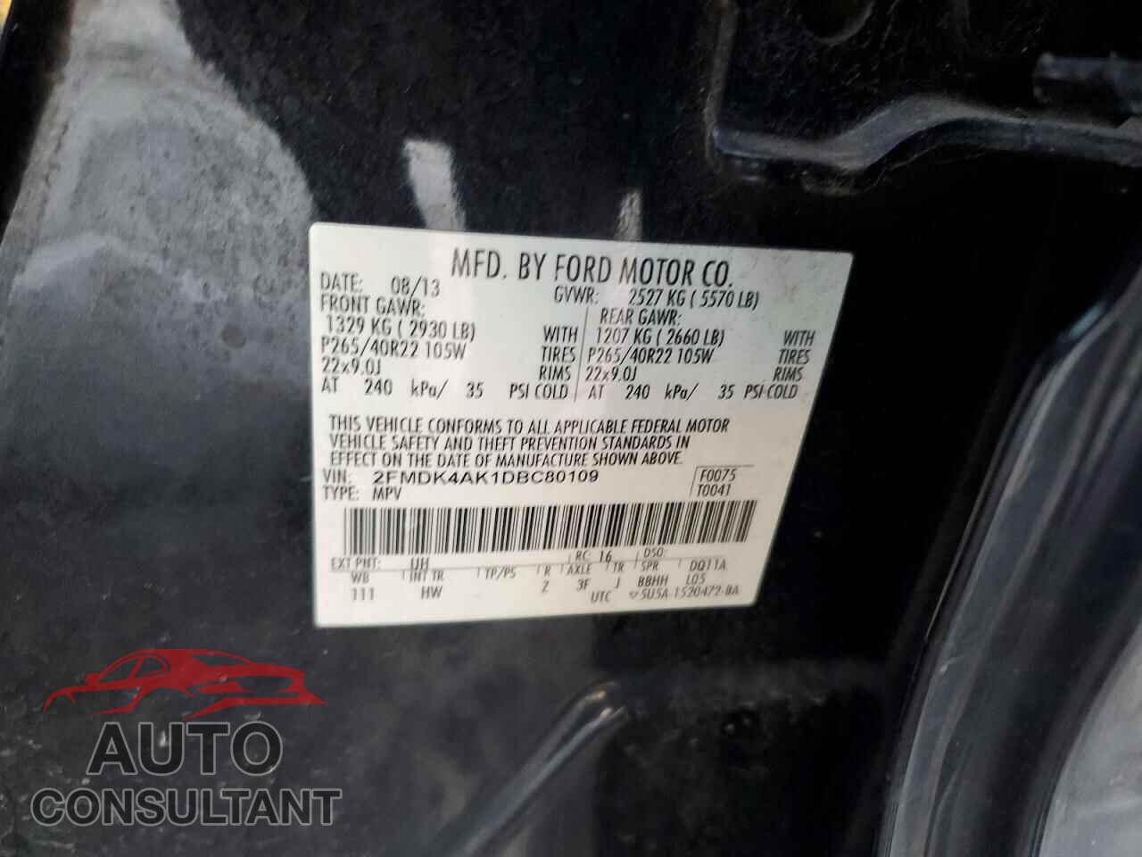 FORD EDGE 2013 - 2FMDK4AK1DBC80109