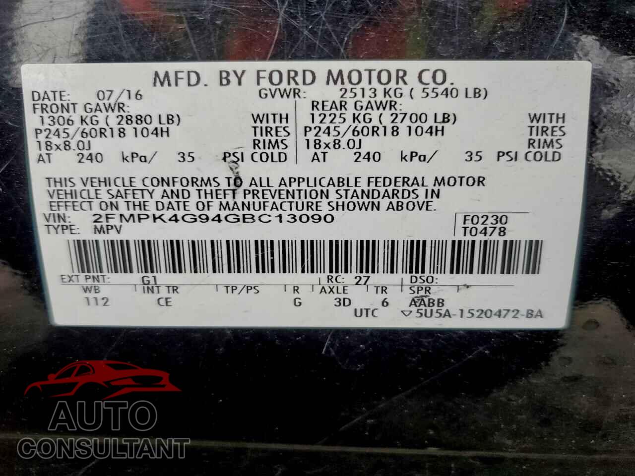 FORD EDGE 2016 - 2FMPK4G94GBC13090