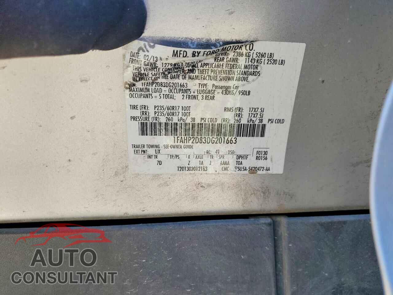 FORD TAURUS 2013 - 1FAHP2D83DG201663