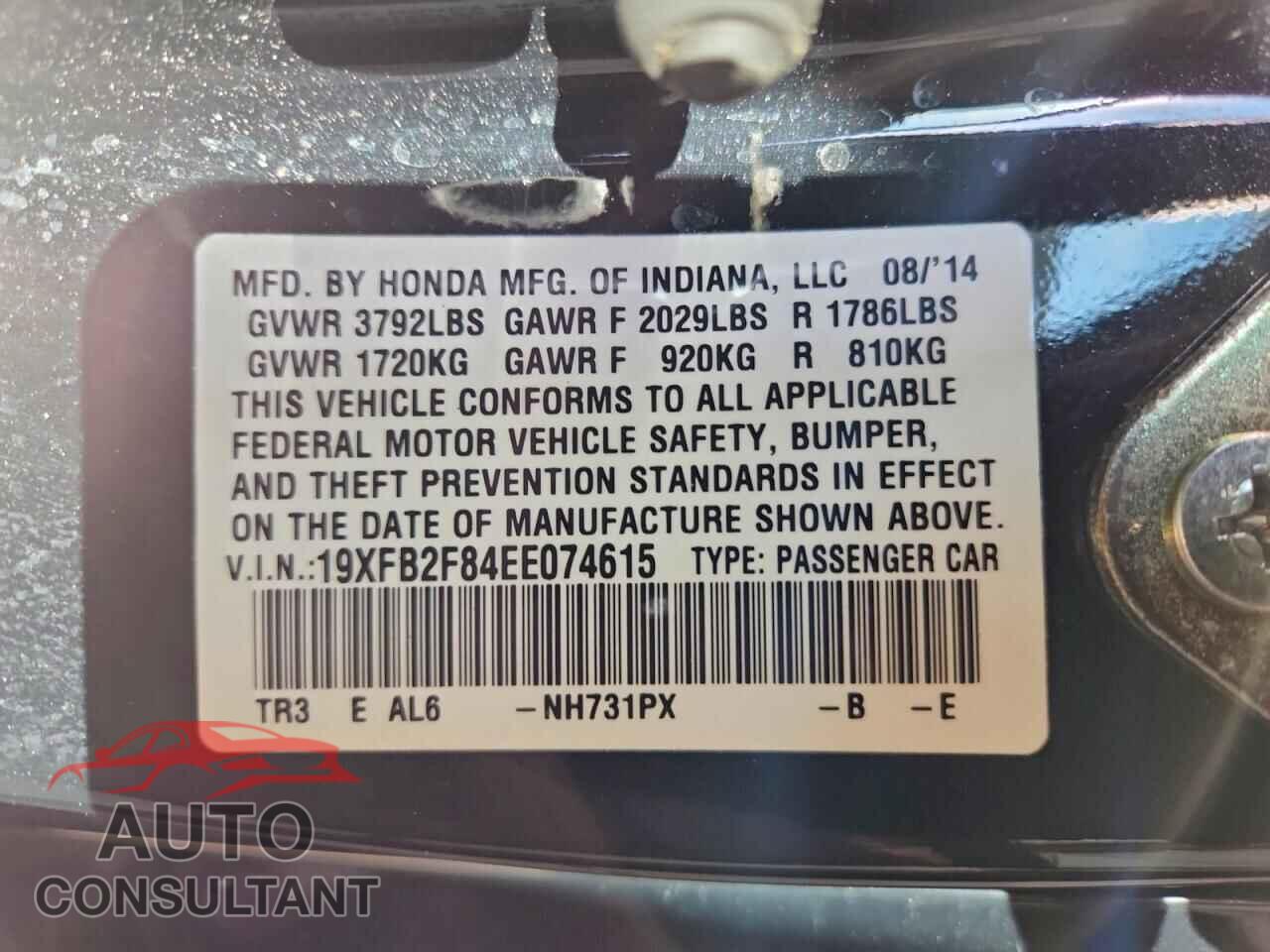 HONDA CIVIC 2014 - 19XFB2F84EE074615