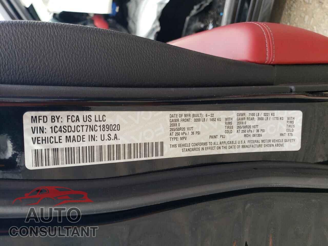 DODGE DURANGO 2022 - 1C4SDJCT7NC189020