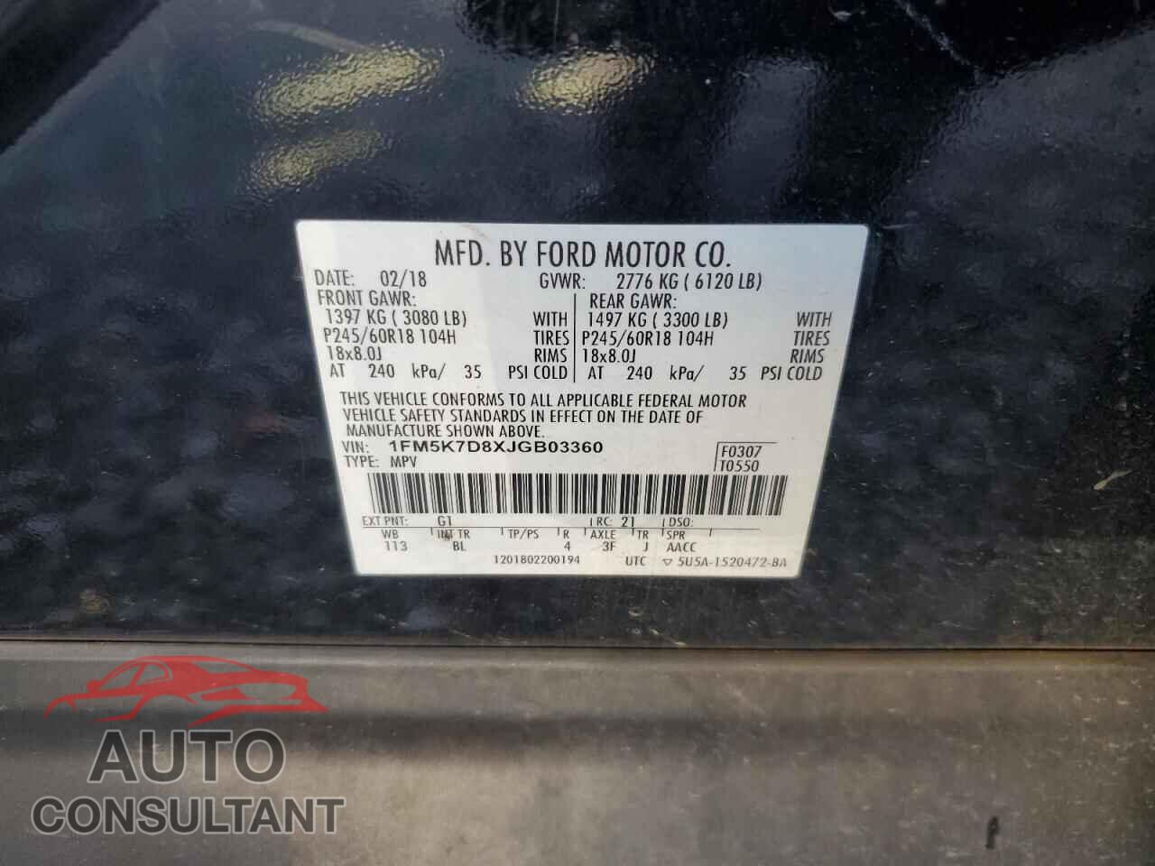 FORD EXPLORER 2018 - 1FM5K7D8XJGB03360