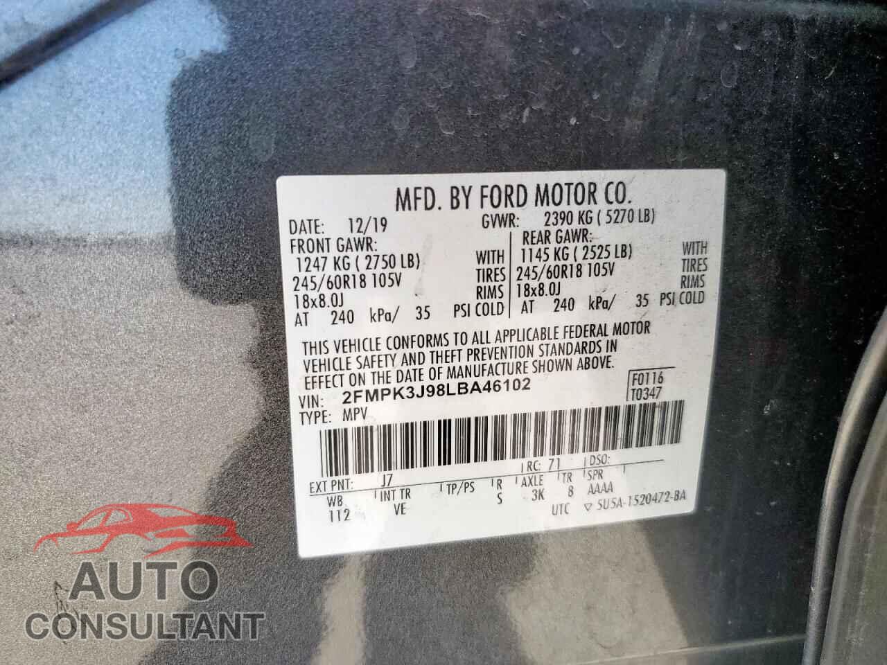 FORD EDGE 2020 - 2FMPK3J98LBA46102