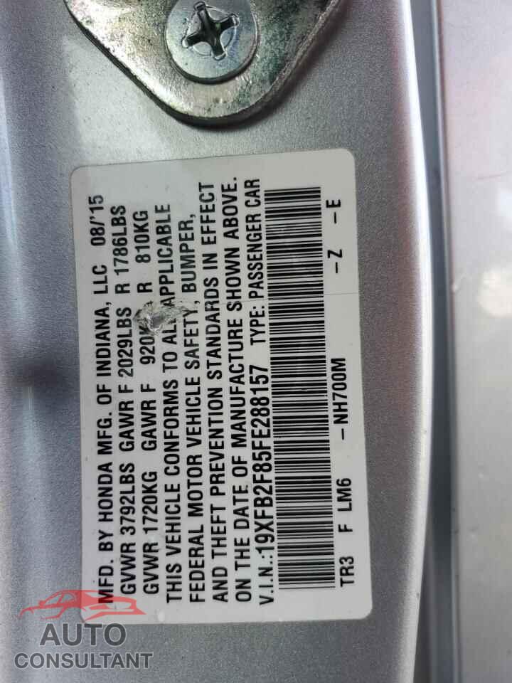 HONDA CIVIC 2015 - 19XFB2F85FE288157