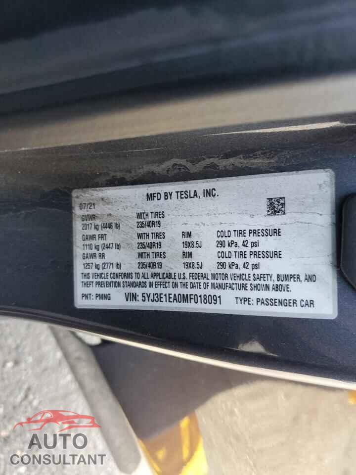 TESLA MODEL 3 2021 - 5YJ3E1EA0MF018091