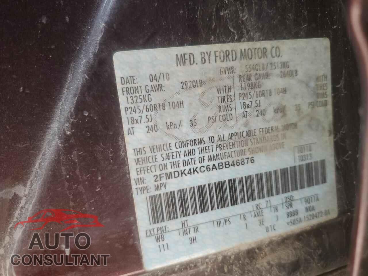 FORD EDGE 2010 - 2FMDK4KC6ABB46876