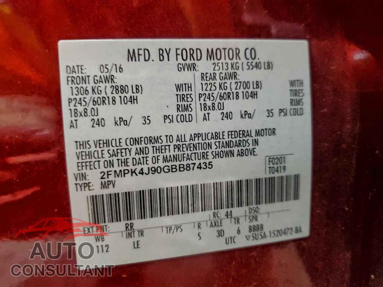 FORD EDGE 2016 - 2FMPK4J90GBB87435