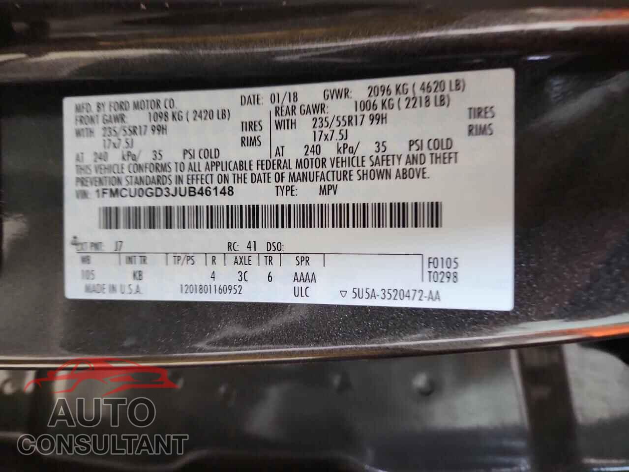 FORD ESCAPE 2018 - 1FMCU0GD3JUB46148