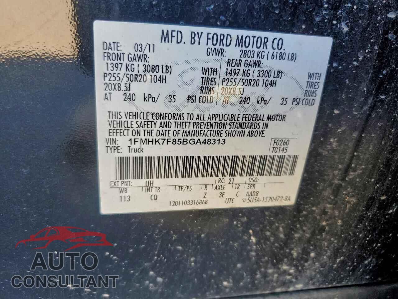 FORD EXPLORER 2011 - 1FMHK7F85BGA48313