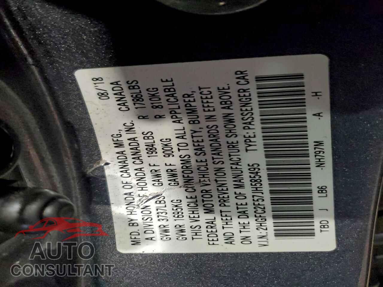HONDA CIVIC 2018 - 2HGFC2F57JH585495
