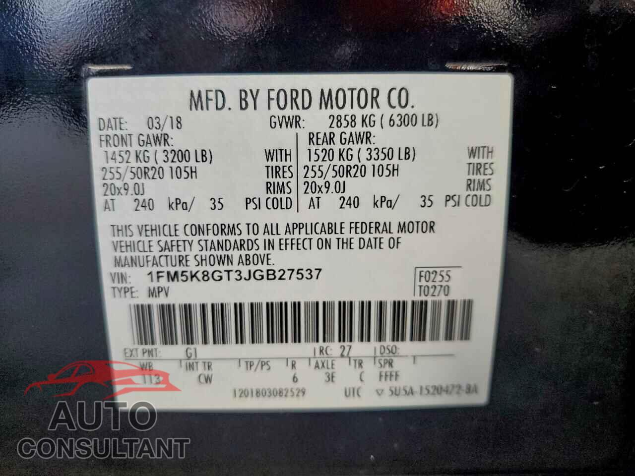 FORD EXPLORER 2018 - 1FM5K8GT3JGB27537