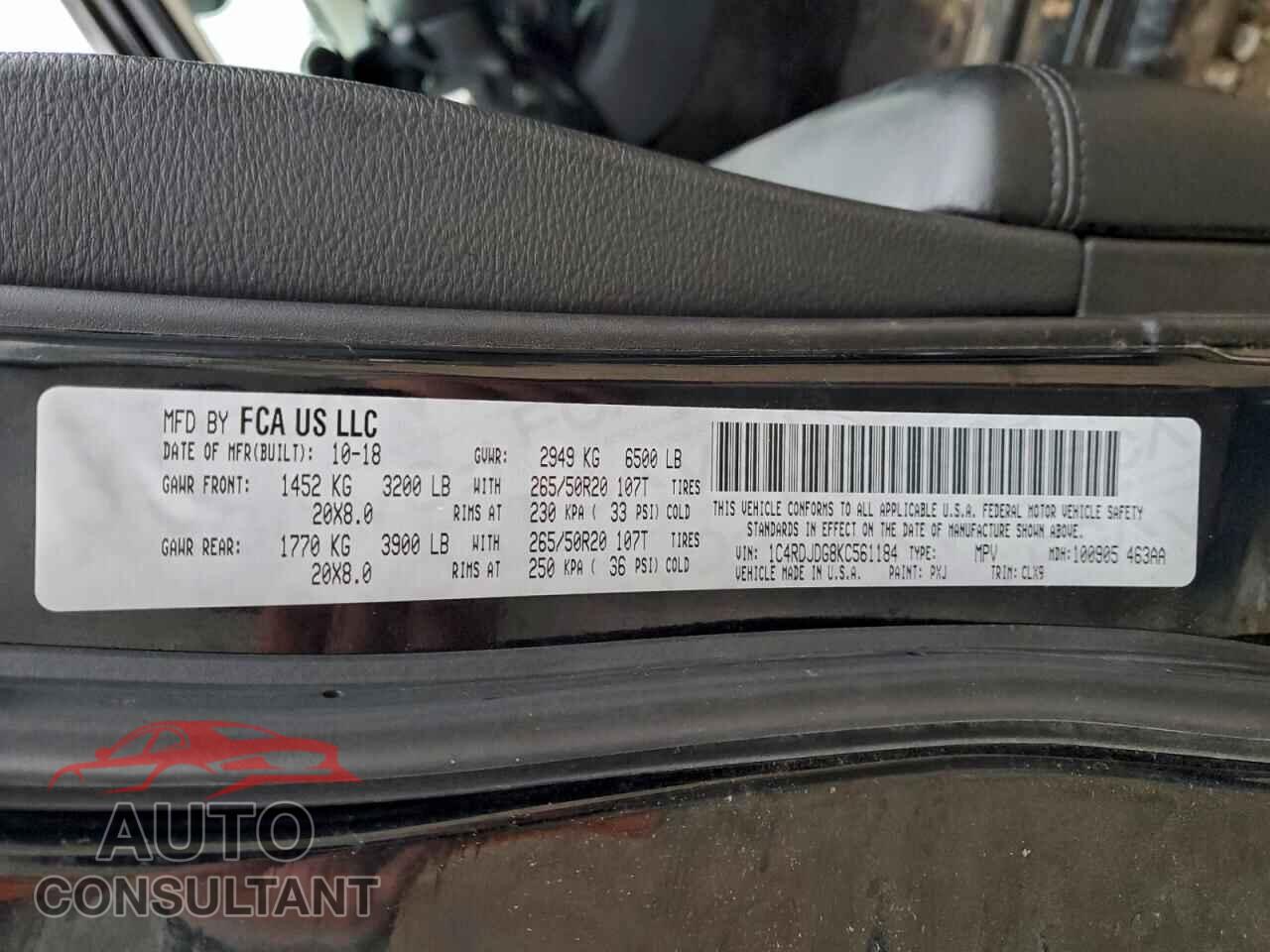 DODGE DURANGO 2019 - 1C4RDJDG8KC561184