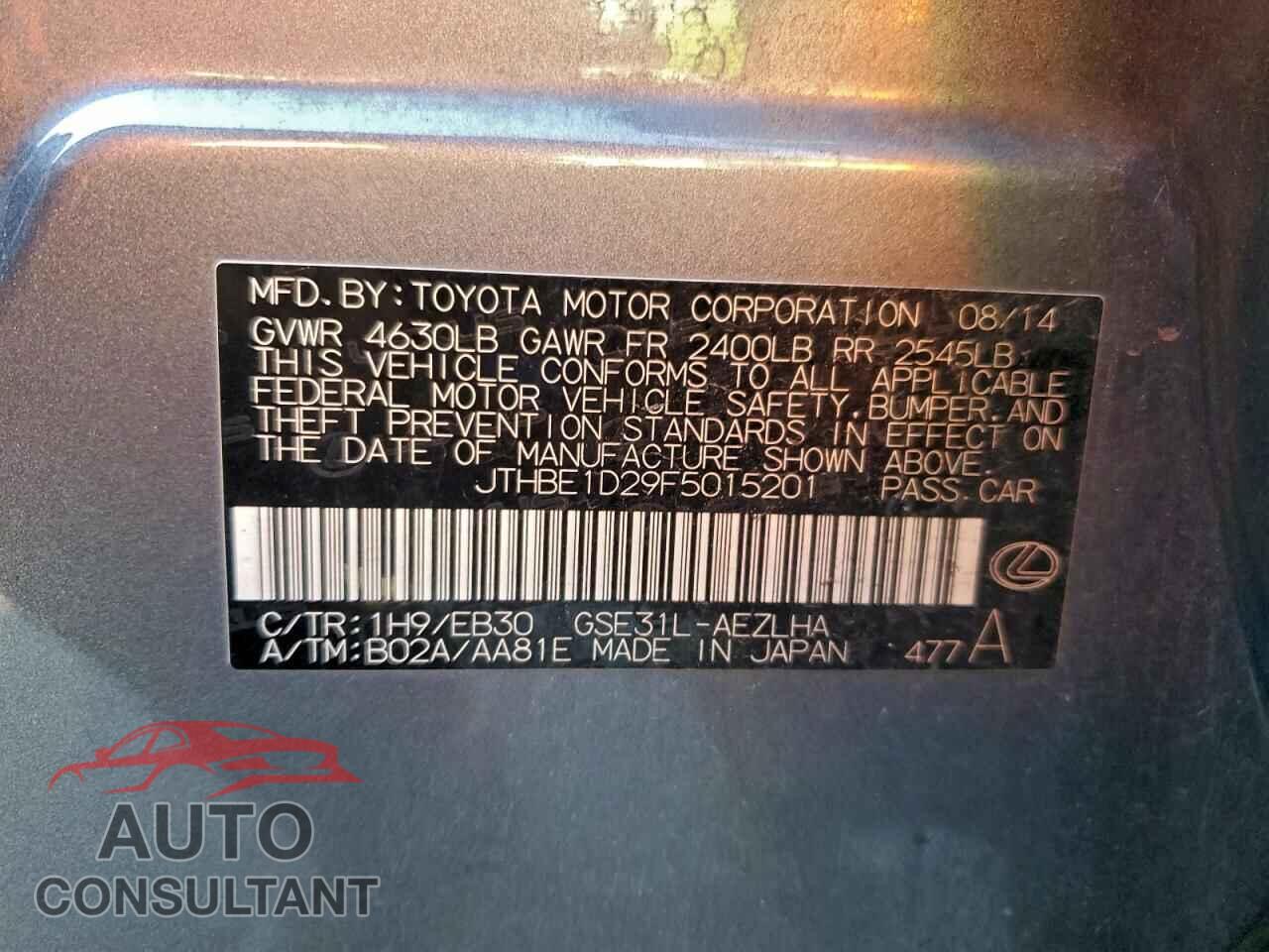 LEXUS IS 2015 - JTHBE1D29F5015201