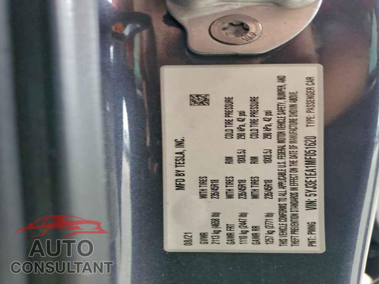 TESLA MODEL 3 2021 - 5YJ3E1EA1MF051620