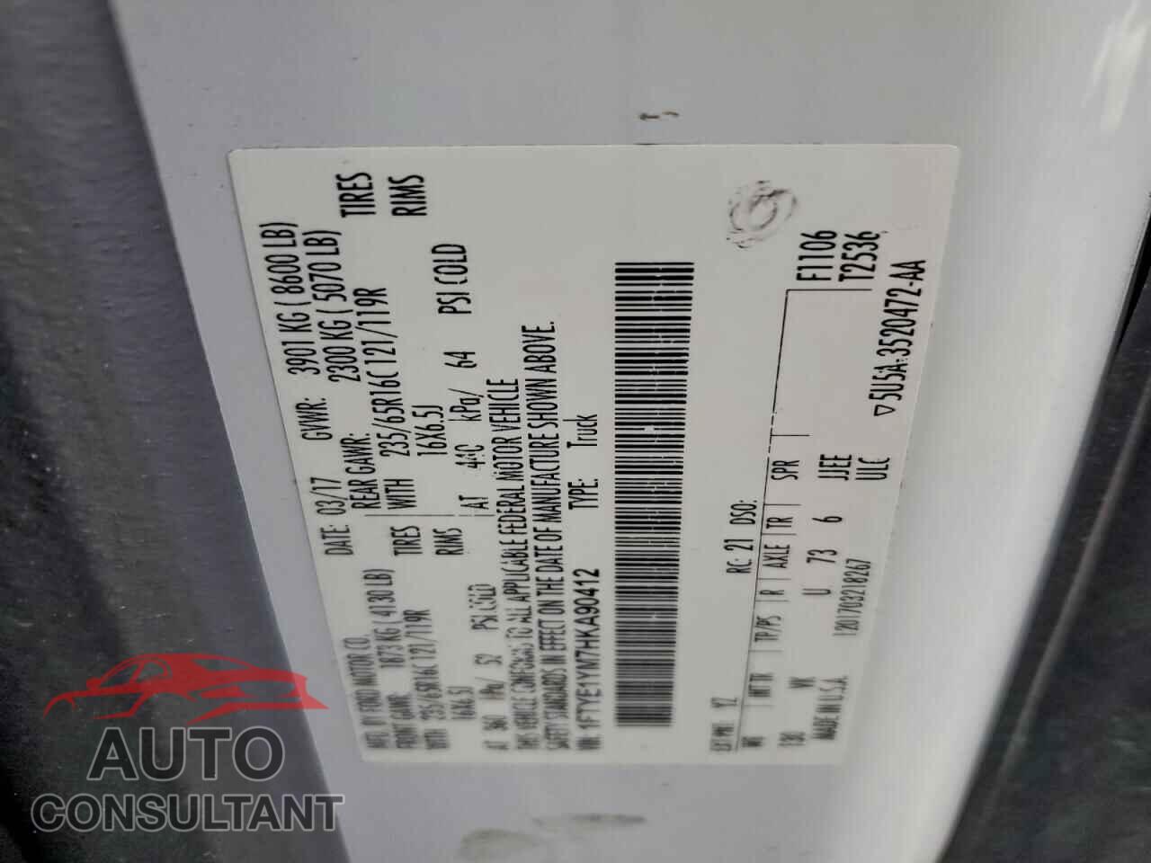 FORD TRANSIT 2017 - 1FTYE1YM7HKA90412