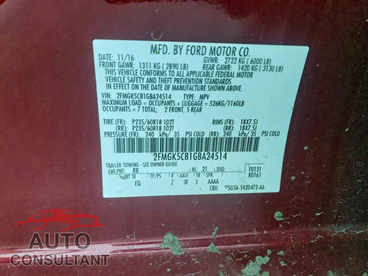 FORD FLEX 2016 - 2FMGK5C81GBA24514