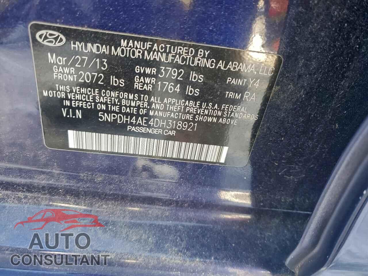 HYUNDAI ELANTRA 2013 - 5NPDH4AE4DH318921