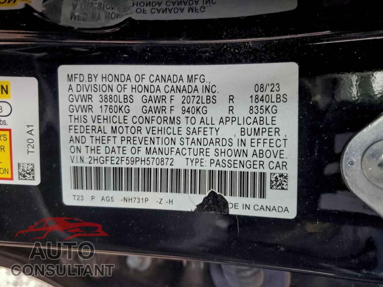 HONDA CIVIC 2023 - 2HGFE2F59PH570872