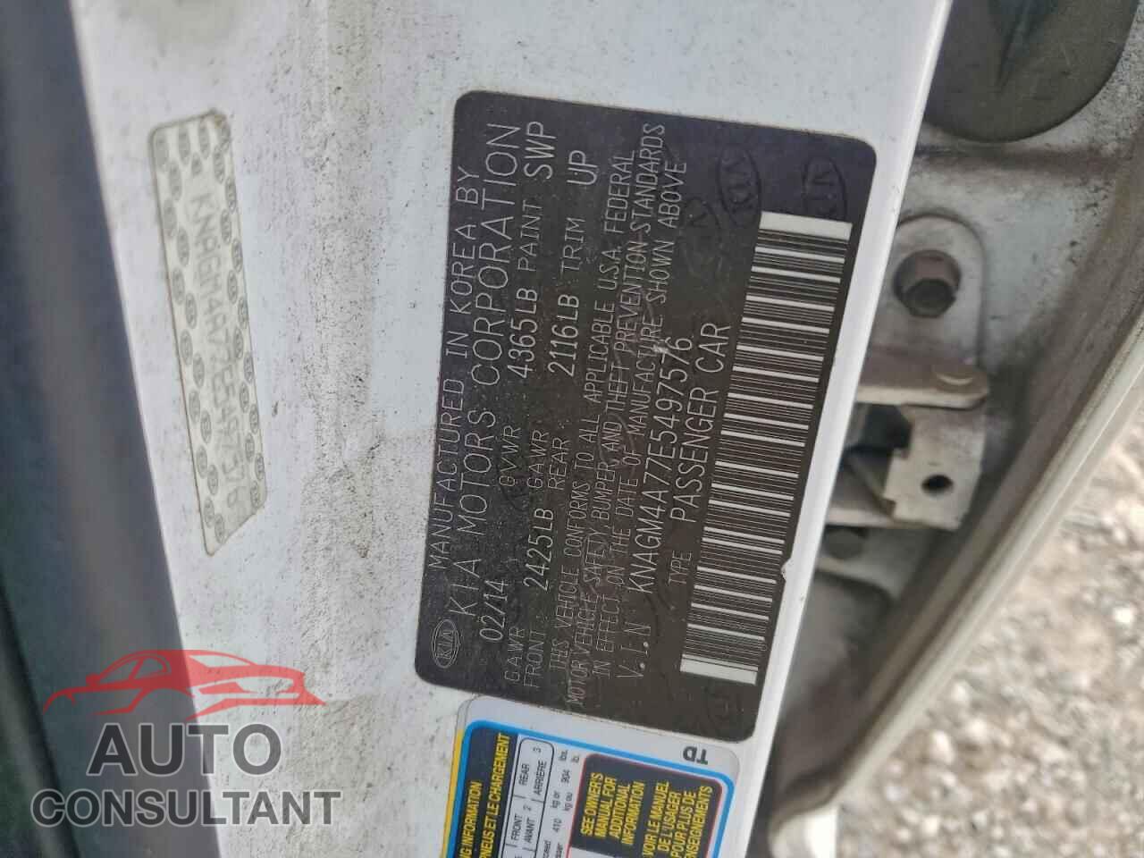 KIA OPTIMA 2014 - KNAGM4A77E5497576