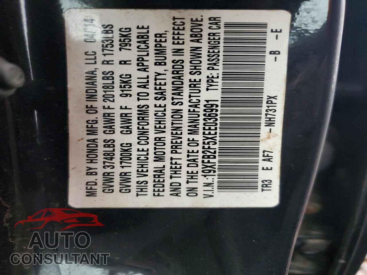 HONDA CIVIC 2014 - 19XFB2F5XEE036991