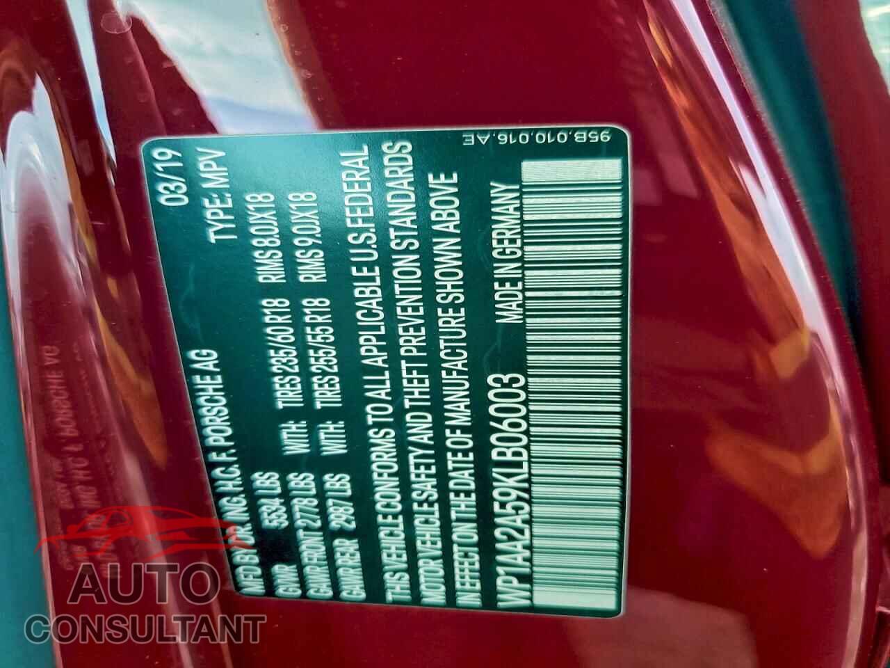 PORSCHE MACAN 2019 - WP1AA2A59KLB06003