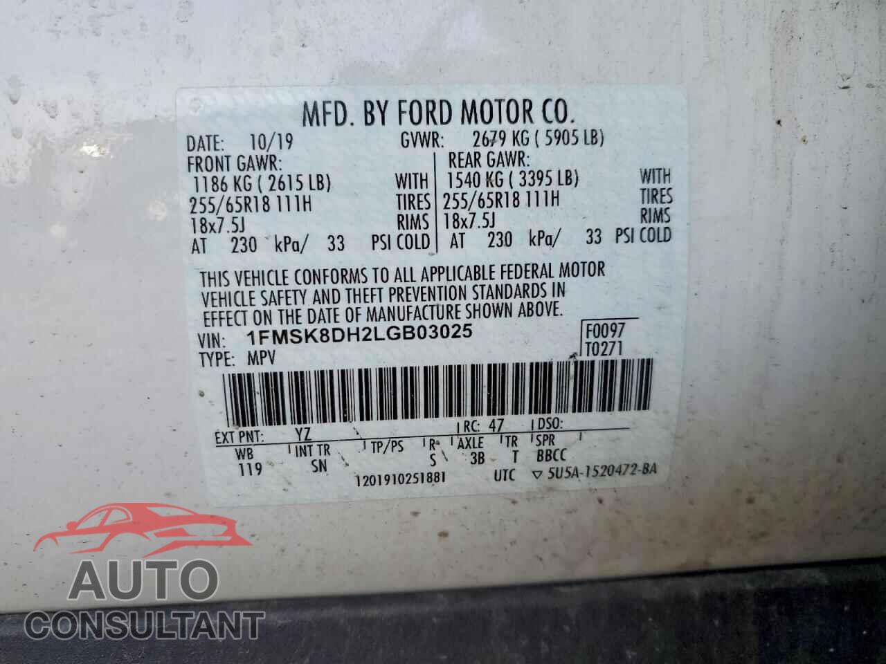 FORD EXPLORER 2020 - 1FMSK8DH2LGB03025