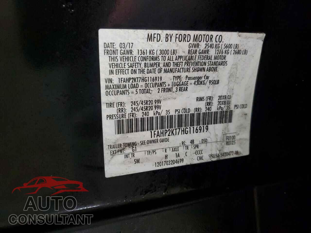 FORD TAURUS 2017 - 1FAHP2KT7HG116919