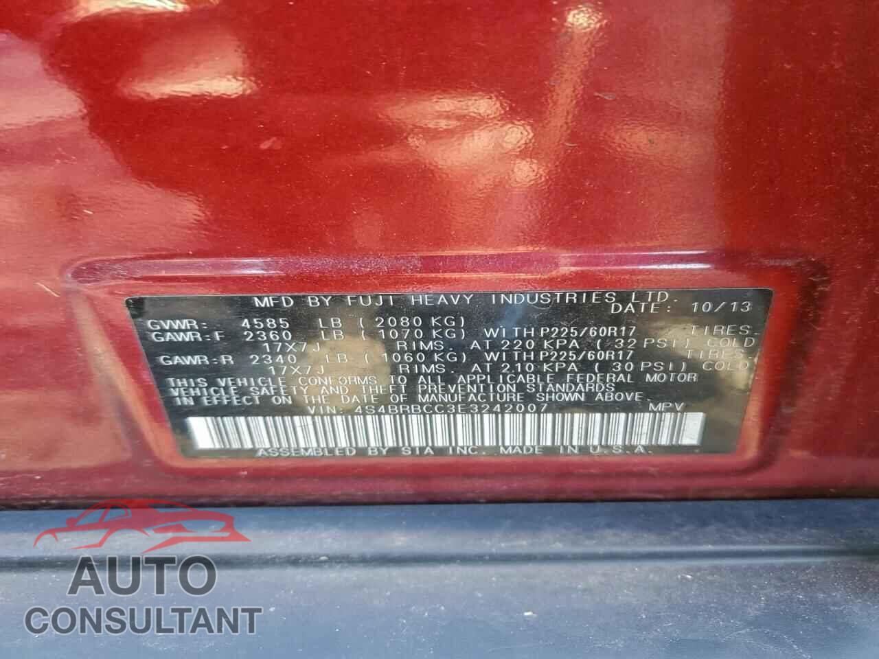 SUBARU OUTBACK 2014 - 4S4BRBCC3E3242007