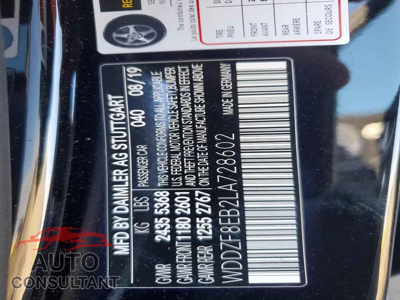 MERCEDES-BENZ E-CLASS 2020 - WDDZF8EB2LA728602