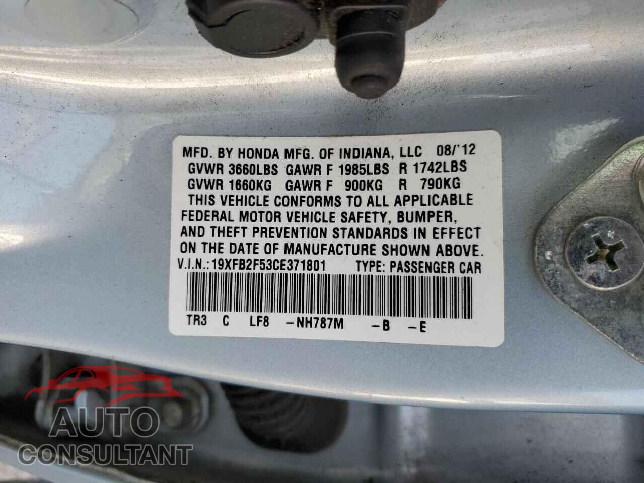 HONDA CIVIC 2012 - 19XFB2F53CE371801