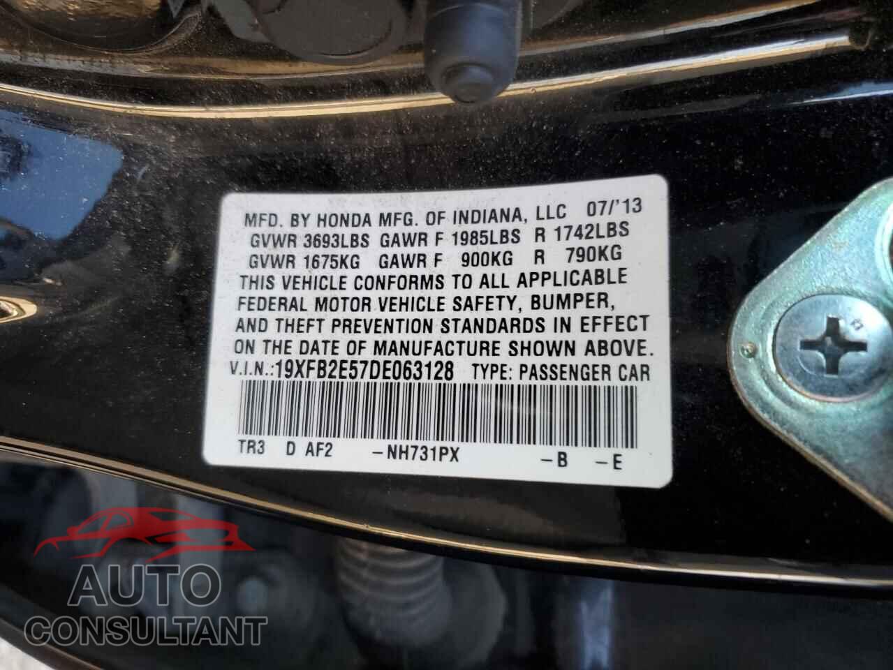HONDA CIVIC 2013 - 19XFB2E57DE063128