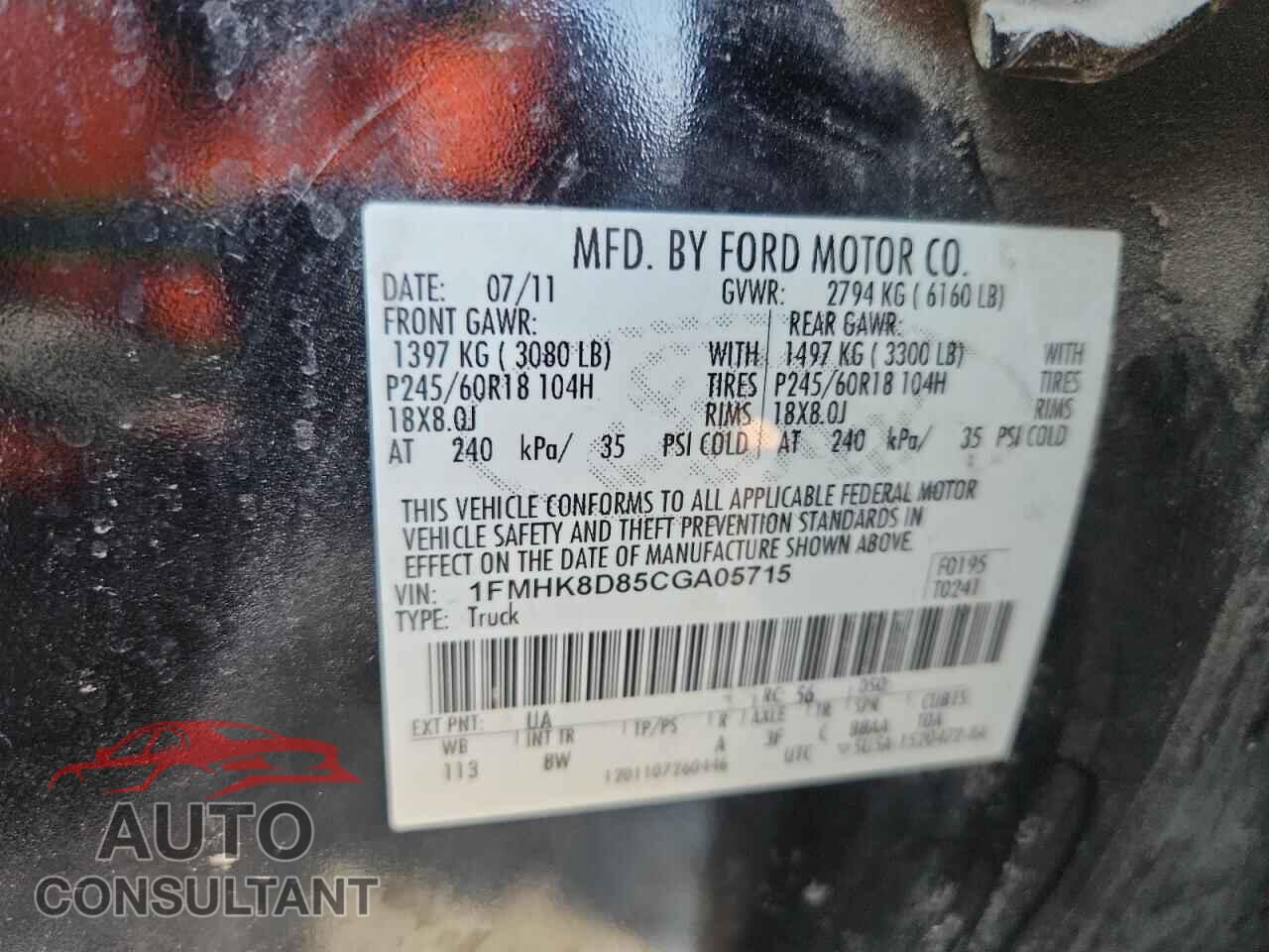 FORD EXPLORER 2012 - 1FMHK8D85CGA05715