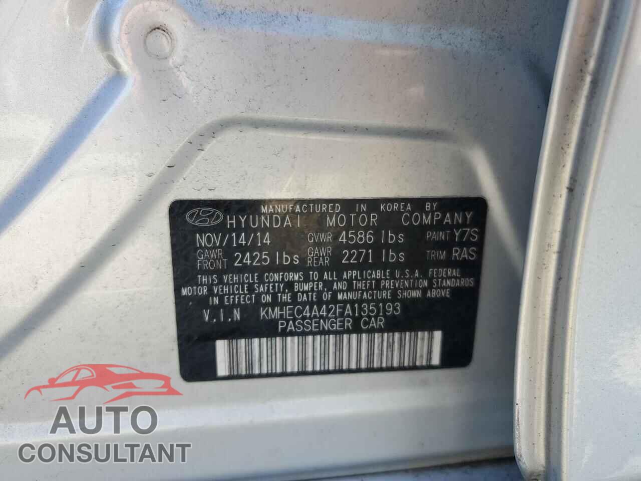 HYUNDAI SONATA 2015 - KMHEC4A42FA135193