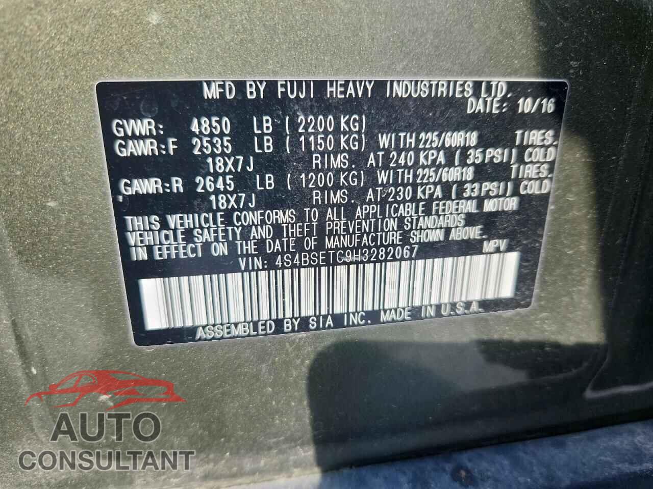 SUBARU OUTBACK 2017 - 4S4BSETC9H3282067