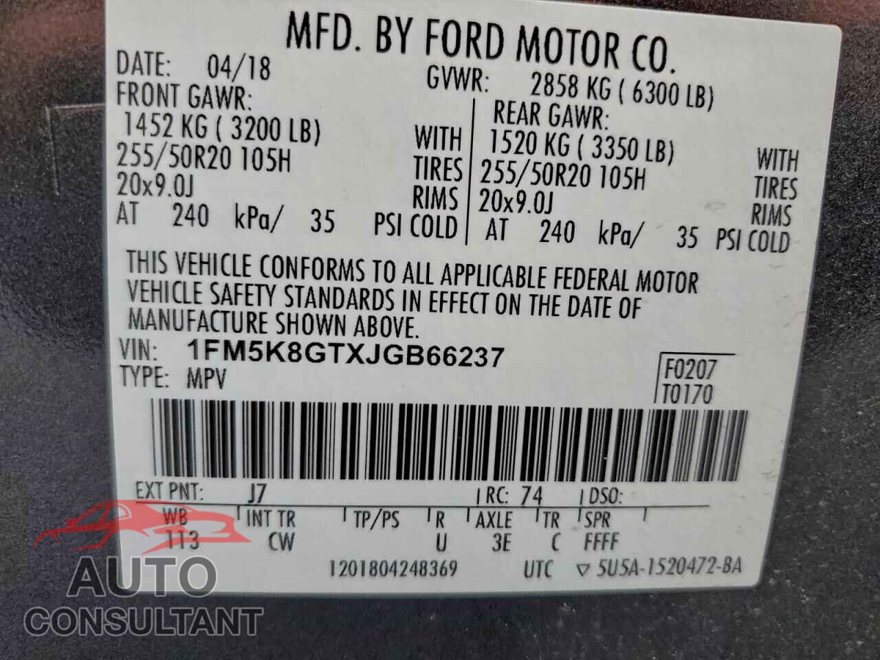 FORD EXPLORER 2018 - 1FM5K8GTXJGB66237