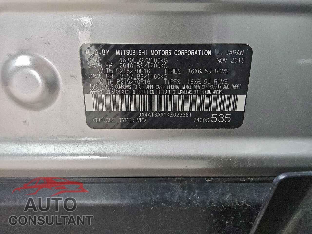 MITSUBISHI ECLIPSE 2019 - JA4AT3AA1KZ023381