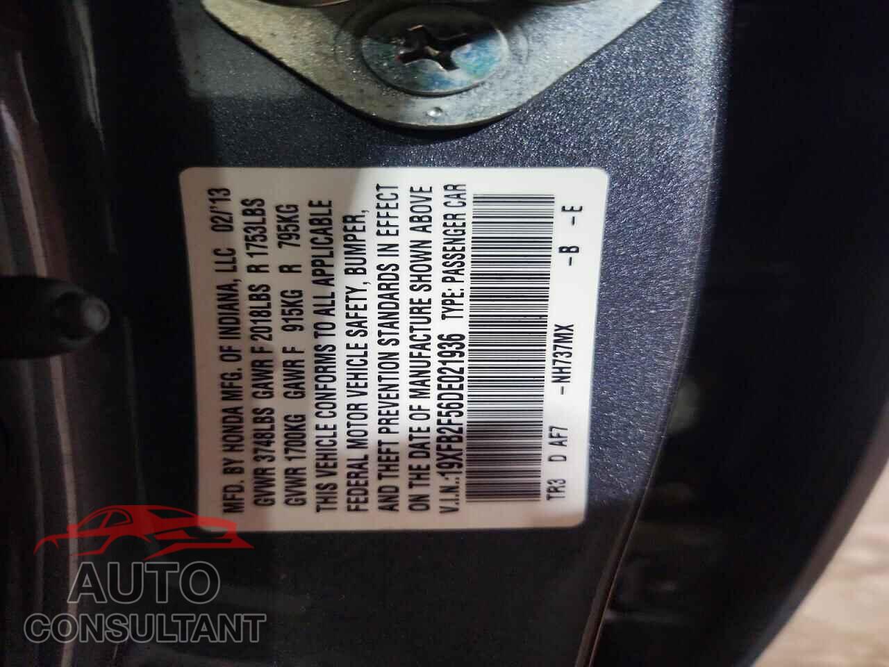 HONDA CIVIC 2013 - 19XFB2F56DE021936