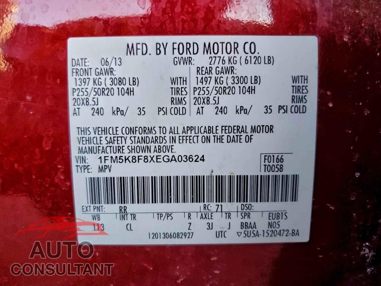 FORD EXPLORER 2014 - 1FM5K8F8XEGA03624