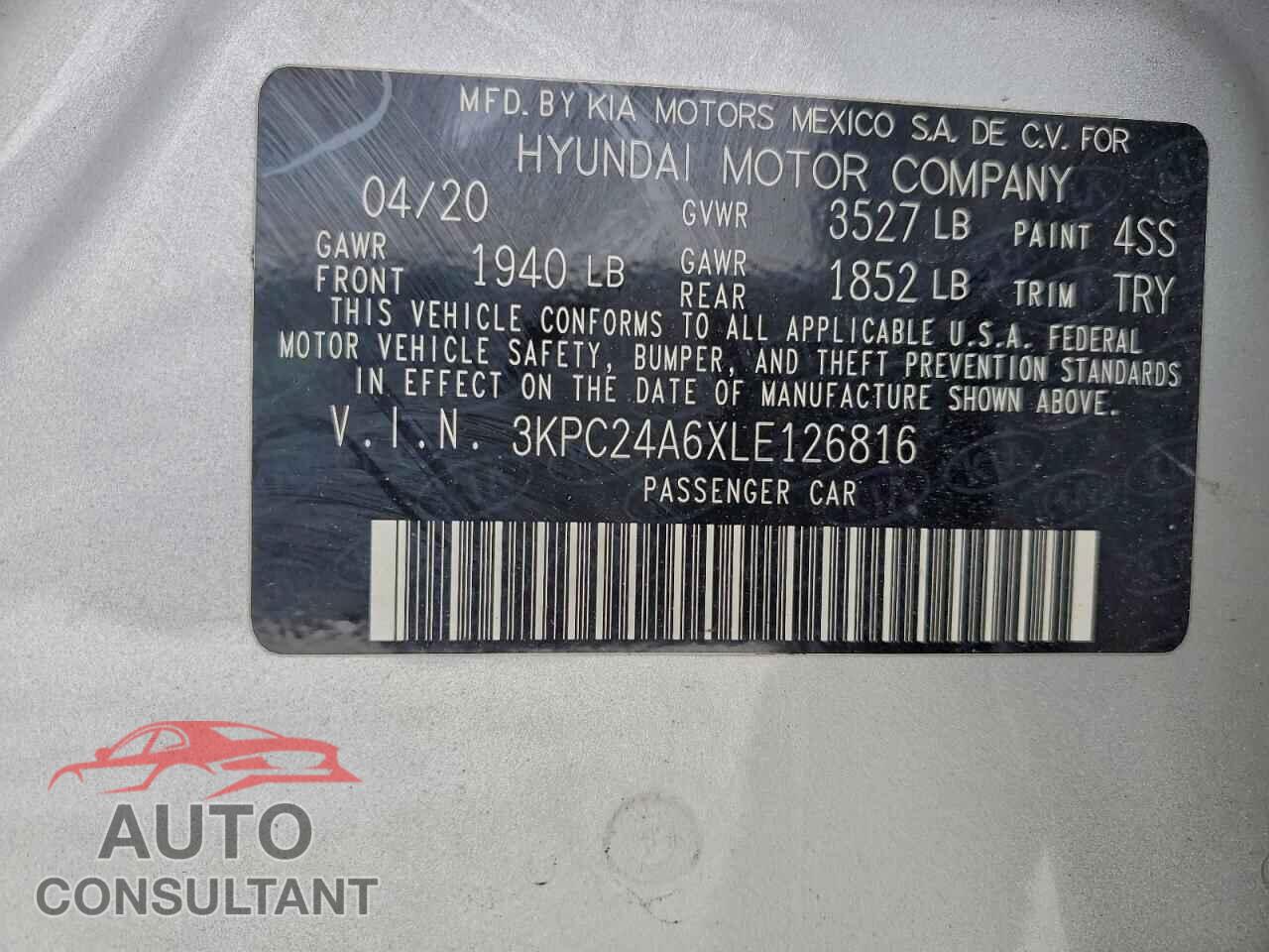 HYUNDAI ACCENT 2020 - 3KPC24A6XLE126816
